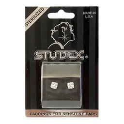 STUDEX Stainless Steel Silver-Plated Cubic Zirconia Studded Square Shaped Studs image 3