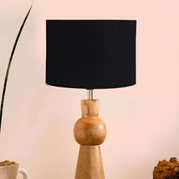 Devansh Black & Brown Cylindrical Shaped Wooden Table Lamp-picture-52