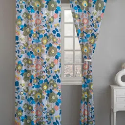 ANA White & Blue 2 Pieces Floral Room Darkening Long Door Curtain-image-41
