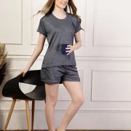 UZARUS Round Neck T-Shirt & Shorts Night Suit-image-33