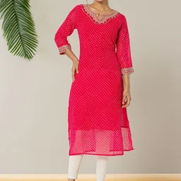 Yufta Leheriya Printed Round Neck Thread Work Georgette Kurta-39