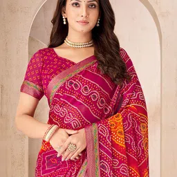 Anouk Rustic Bandhani Printed Zari Pure Chiffon Bandhani Saree image 4