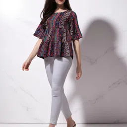 OOMPH! FACTOR Women Tribal Printed Extended Sleeve Peplum Top-image-72