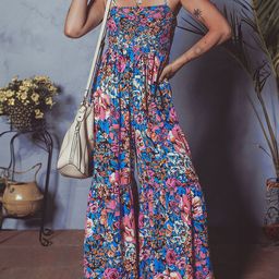 Errabelly Pink Floral Smocked Bust Spaghetti Straps Wide Leg Jumpsuit-picture-22