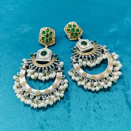 SIVA BY ANIKA Brass-Plated Artificial Stones Studded & Beaded Crescent Shaped Chandbalis-8