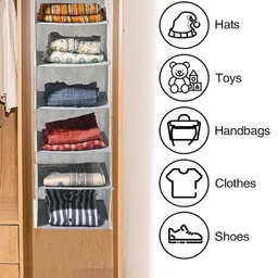 Kuber Industries Grey 3 Pieces 6 Shelf Foldable Hanging Multi-Utility Wardrobe Organisers image 4