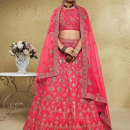 ETHNIC PLUS Embroidered Sequinned Semi-Stitched Lehenga & Unstitched Blouse With Dupatta-picture-33