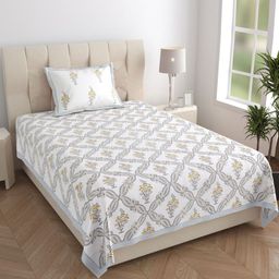 Texstylers White Floral Printed 210 TC Pure Cotton Single Bedsheet Set- 1.52 m X 2.29 m-picture-15