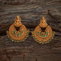Kushal's Fashion Jewellery Gold-Plated Stone Studded & Beaded Ethnic Antique Drop Earrings-image-78