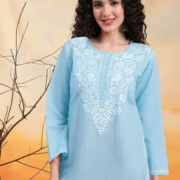 PARAMOUNT CHIKAN Women Ethnic Motifs Embroidered Chikankari Kurtis-picture-21