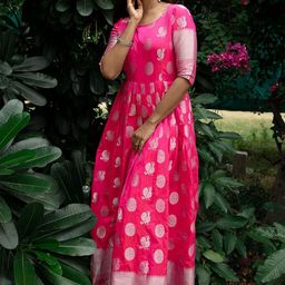 BAESD Ethnic Motifs Woven Design Round Neck Jacquard Gown Ethnic Dresses-image-18