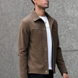 HERE&NOW Men Coffee Brown Polyester Solid Open Front Jacket-picture-46