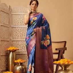 Silk Land Floral Zari Art Silk Banarasi Saree-picture-0