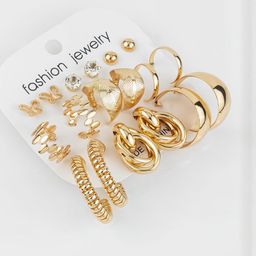 DressBerry Set of 9 Gold-Plated Alloy Kundan Diamond Shaped Earrings-picture-15