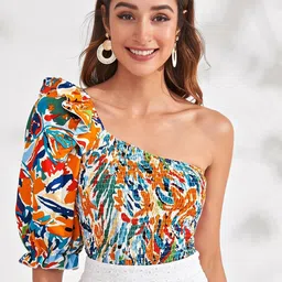 Stylecast X Slyck Floral Print One Shoulder Cold-Shoulder Crop Top-image-20