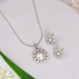 Saraf RS Jewellery Silver Plated AD Studded & Beaded Jewellery Set-image-33