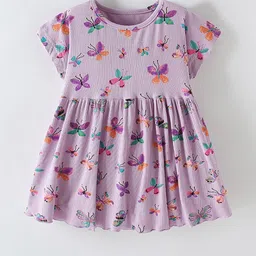 YK Girls Multi Colored Butterfly Print Fit & Flare Cotton Casual Dress-picture-0