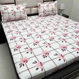 Pure Decor Pink & White Floral 330 TC Queen Bedsheet with 2 Pillow Covers-picture-2