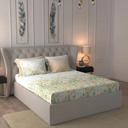 MYTRIDENT White & Orange Floral 300 TC King Bedsheet Set 2.74 m x 2.74 m-image-78
