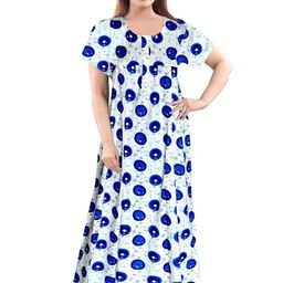 Pure Cotton Printed Nighty Nightrdess Maxi Gown For Women-image-84