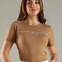 Tommy Hilfiger Women Brand Logo Printed Round Neck Cotton T-shirt-picture-29