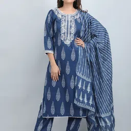 SHIFORY Women Ethnic Motifs Printed Regular Pure Cotton Kurta with Trousers & With Dupatta-picture-11