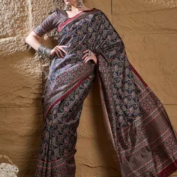 Mitera Ajrak Block Silk Blend Designer Dabu Saree image 3