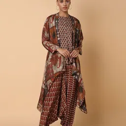 SHOWOFF Printed Top & Palazzo With Shrug Co-Ords-17