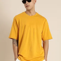 Mast & Harbour Mustard Yellow Drop-Shoulder Sleeves Anti Odour PureCotton Oversized Tshirt-image-102