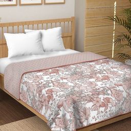 tundwal's Brown & White Floral Printed Pure Cotton 210 GSM AC Room Double Bed Dohar-image-38