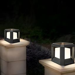 KINIS 2 Pcs Grey Square Shaped Weatherproof & Rust-Resistant Outdoor Pole Lamps-20