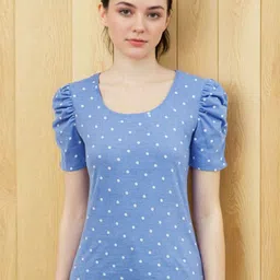 Stylecast X Slyck Women Polka Dot Printed Scoop Neck Puff Sleeves Cotton Top-42