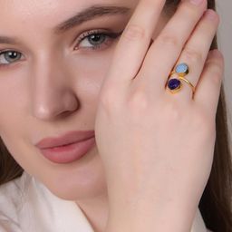 Dua Blue Brass Finger Ring-47