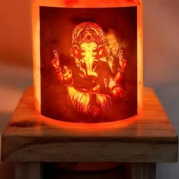 Cylindrical Ganesha Himalayan Rock Salt Lamp for Positive Energy, Table Lamp-45
