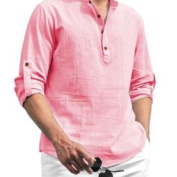 AMRIT TOP WEAR Men Band Collar Roll-Up Sleeves Kurta-image-90