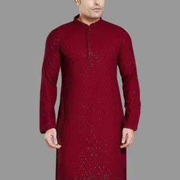PulseIQ Maroon Viscose Rayon Solid Kurta Sets-image-31