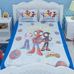 Athom Living Red & Blue Cartoon Characters 180 TC King Bedsheet with 2 Pillow Covers-image-22
