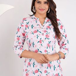 L.H HANDICRAFTS Women Floral Printed Mandarin Collar Top-image-69