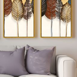 Myntra Elegant Homes Gold-Toned & White 2 Piece Abstract Printed Canvas Wall Arts-16