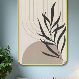 Livin'luxe Cream-Coloured & Black Leaves Printed Wooden Wall Painting-12