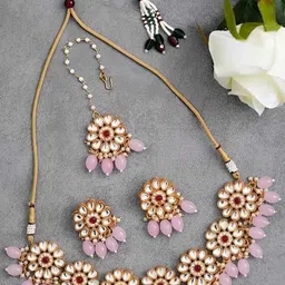 UNNATI JEWEL Pink Brass Jewellery Set-22