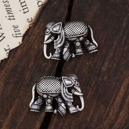 SHONA'S STYLE Rhodium-Plated Elephant Shaped Oxidised Studs-32