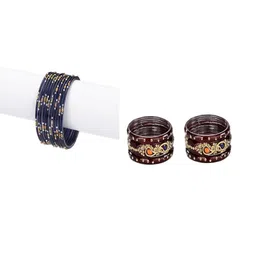 SOMIL Set of 18 Blue Alloy Artificial Stones & Beads Bangles-image-73