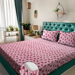 Myntra Elegant Homes Pink Floral Printed 300 TC King Bedsheet Set 2.5 m x 2.2 m-picture-19