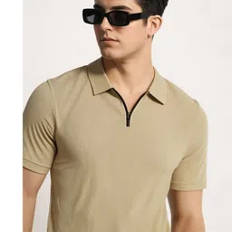 MACK JONNEY Ribbed Polo Collar Cotton Regular Fit T-shirt-image-82