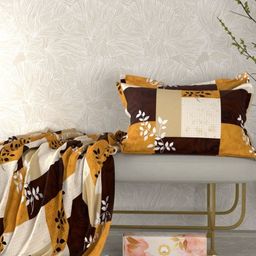 Pure Decor Brown & Yellow Floral 220 TC King Bedsheet with 2 Pillow Covers-image-48