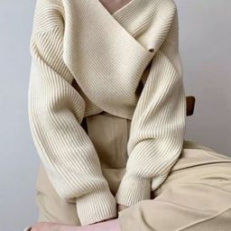 DressBerry Women White Cotton Knitted Pullover Sweater-picture-30