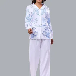 Skinsi Women Floral Embroidered Shirt Collar Cuffed Sleeves Shirt & Palazzos Co-ord Set-picture-20