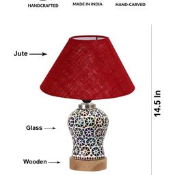 Devansh Maroon Printed Frustum Shaped Wooden Table Lamp-16