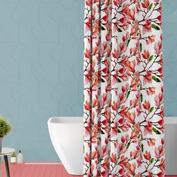 ArtzFolio White & Pink Floral Printed Waterproof Shower Curtain-image-88